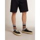 Men's Space-Star Sabots in black nylon with black leather star Men's Space-Star Sabots in black nylon with black leather star