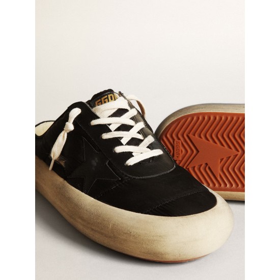 Men's Space-Star Sabots in black nylon with black leather star Men's Space-Star Sabots in black nylon with black leather star