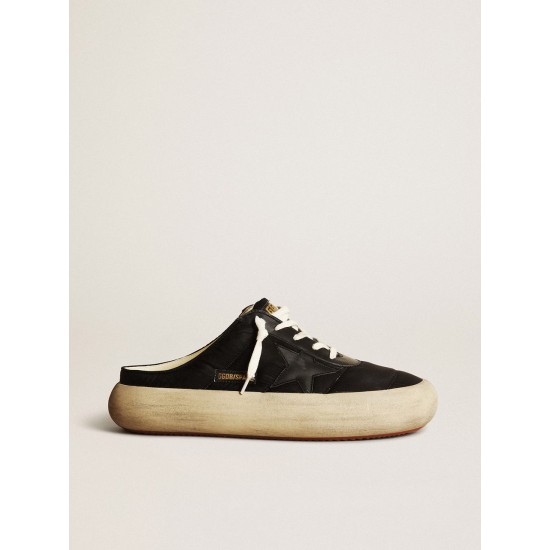 Men's Space-Star Sabots in black nylon with black leather star Men's Space-Star Sabots in black nylon with black leather star