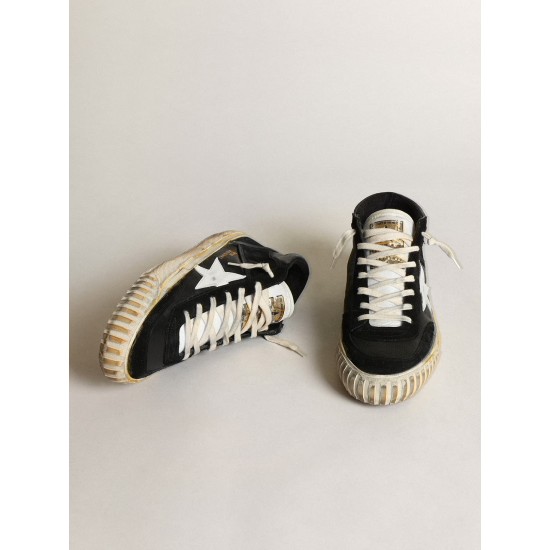 Men’s Mid Star in black nappa and suede with white leather star Men’s Mid Star in black nappa and suede with white leather star