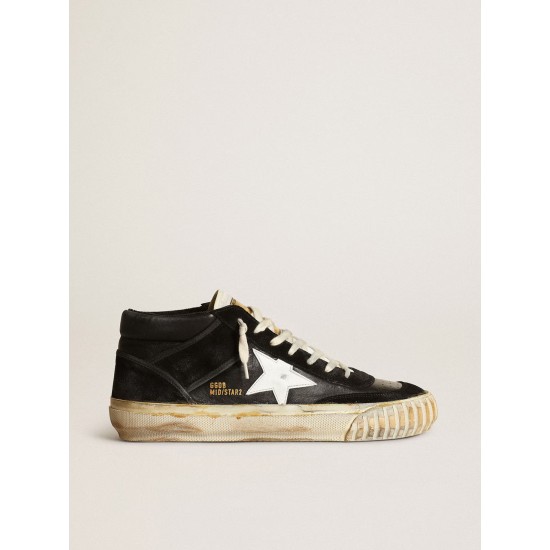 Men’s Mid Star in black nappa and suede with white leather star Men’s Mid Star in black nappa and suede with white leather star
