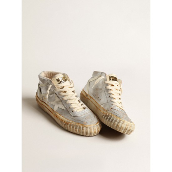 Men’s Mid Star in silver metallic leather with ivory star Men’s Mid Star in silver metallic leather with ivory star