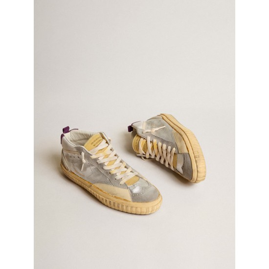 Mid Star LAB in silver metallic leather and mesh with perforated star Mid Star LAB in silver metallic leather and mesh with perforated star
