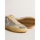 Mid Star LAB in silver metallic leather and mesh with perforated star Mid Star LAB in silver metallic leather and mesh with perforated star