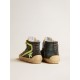 Men’s Slide LAB in camo canvas with yellow leather star and flash Men’s Slide LAB in camo canvas with yellow leather star and flash
