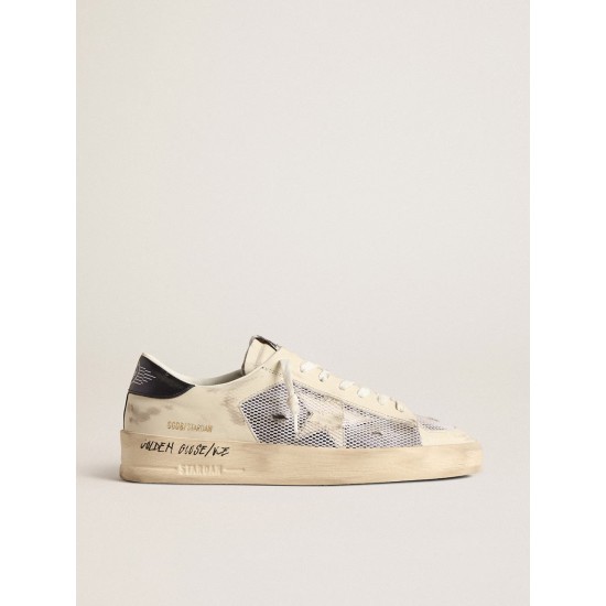 Stardan in white leather and mesh with blue metallic heel tab Stardan in white leather and mesh with blue metallic heel tab