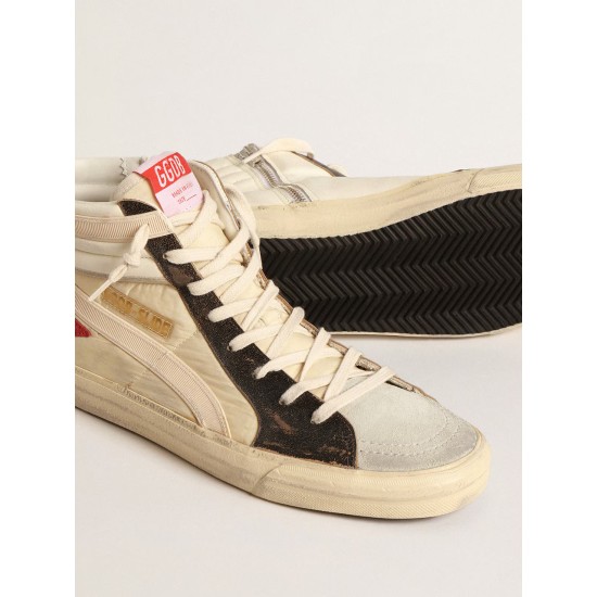 Slide LTD in faded nylon with suede star and beige flash Slide LTD in faded nylon with suede star and beige flash