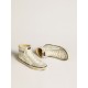 Slide LAB in aged-white nappa leather with gray suede star and white leather flash Slide LAB in aged-white nappa leather with gray suede star and white leather flash