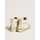 Slide LAB in aged-white nappa leather with gray suede star and white leather flash Slide LAB in aged-white nappa leather with gray suede star and white leather flash