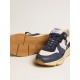 Running Sole in cream mesh and blue leather with a white leather star Running Sole in cream mesh and blue leather with a white leather star