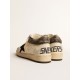 Men’s Ball Star Pro Mid in aged white leather with black star Men’s Ball Star Pro Mid in aged white leather with black star