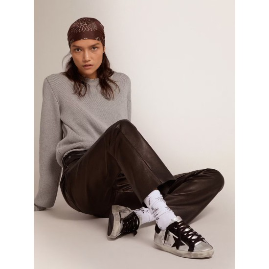 Women's Super-Star in silver leather with contrasting inserts Women's Super-Star in silver leather with contrasting inserts