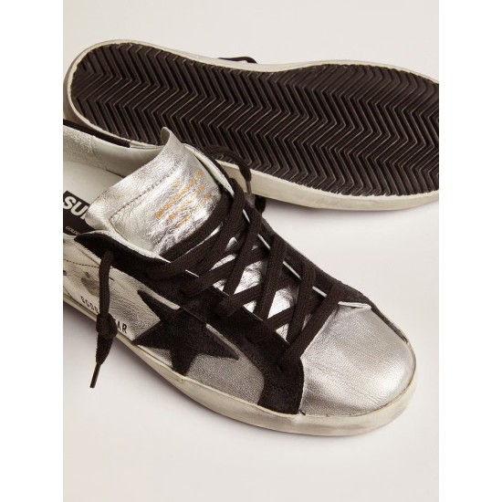 Women's Super-Star in silver leather with contrasting inserts Women's Super-Star in silver leather with contrasting inserts