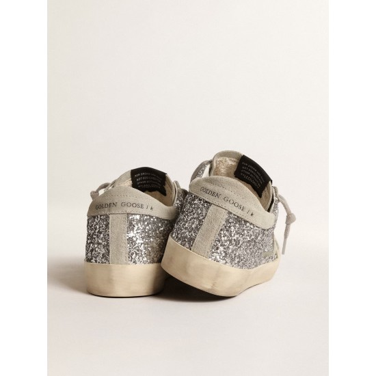 Women's Super-Star in silver glitter with ice-gray suede star Women's Super-Star in silver glitter with ice-gray suede star