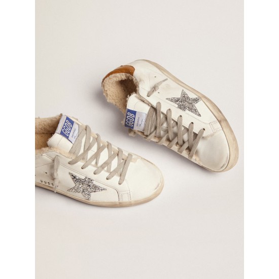 Women's Super-Star with shearling lining and silver glitter star Women's Super-Star with shearling lining and silver glitter star