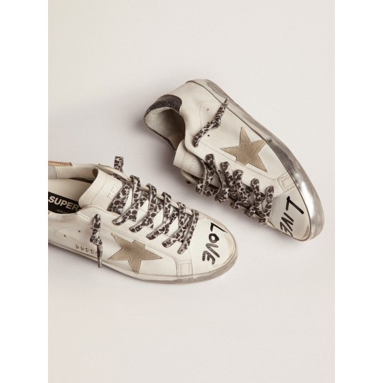 Women's Super-Star in white leather with gray suede star Women's Super-Star in white leather with gray suede star
