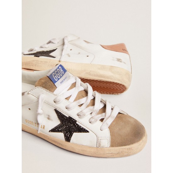 Women's Super-Star with black glitter star and pink heel tab Women's Super-Star with black glitter star and pink heel tab
