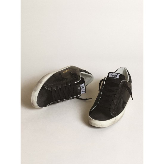 Women's Super-Star in black nappa with black star and glitter heel tab Women's Super-Star in black nappa with black star and glitter heel tab