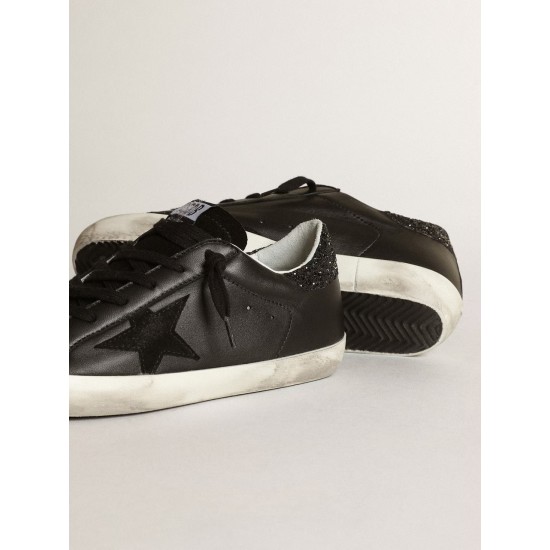 Women's Super-Star in black nappa with black star and glitter heel tab Women's Super-Star in black nappa with black star and glitter heel tab