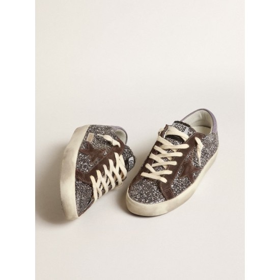 Super-Star in glitter with a brown star and lilac heel tab Super-Star in glitter with a brown star and lilac heel tab