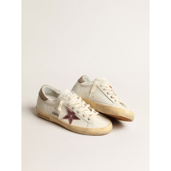 Women's Super-Star in white nappa with pink metallic leather star Women's Super-Star in white nappa with pink metallic leather star