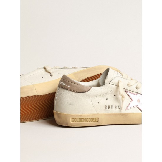 Women's Super-Star in white nappa with pink metallic leather star Women's Super-Star in white nappa with pink metallic leather star