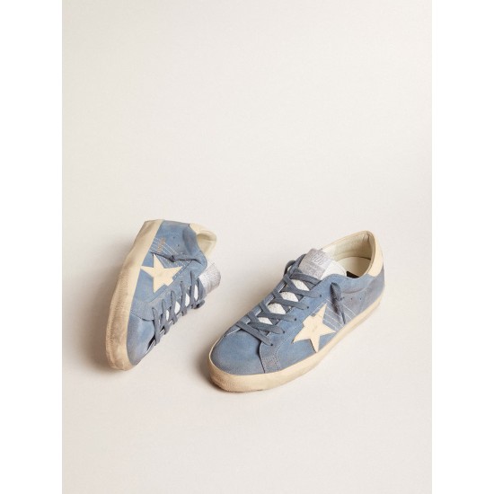 Super-Star in light blue suede with beige leather star and heel tab Super-Star in light blue suede with beige leather star and heel tab