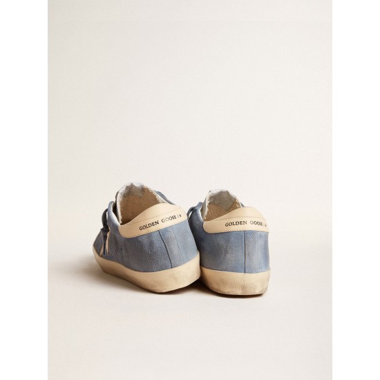 Super-Star in light blue suede with beige leather star and heel tab Super-Star in light blue suede with beige leather star and heel tab