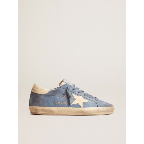Super-Star in light blue suede with beige leather star and heel tab Super-Star in light blue suede with beige leather star and heel tab