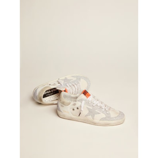 Super-Star LTD in white leather and mesh with star and inserts in Swarovski micro-crystals Super-Star LTD in white leather and mesh with star and inserts in Swarovski micro-crystals