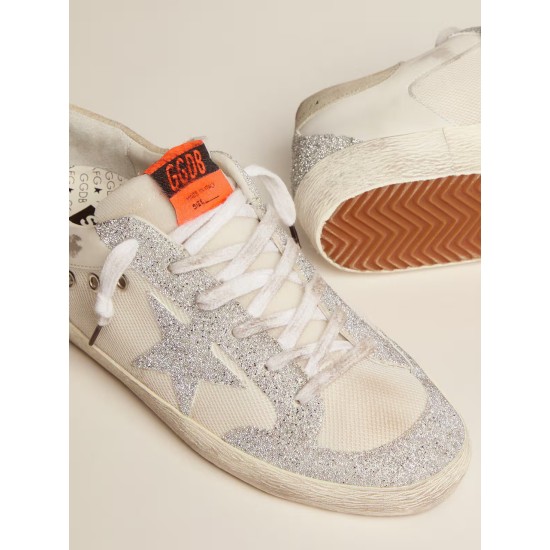 Super-Star LTD in white leather and mesh with star and inserts in Swarovski micro-crystals Super-Star LTD in white leather and mesh with star and inserts in Swarovski micro-crystals