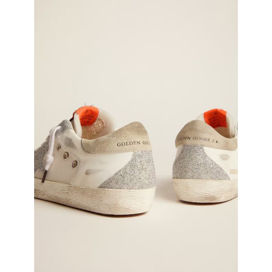 Super-Star LTD in white leather and mesh with star and inserts in Swarovski micro-crystals Super-Star LTD in white leather and mesh with star and inserts in Swarovski micro-crystals