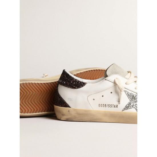 Women's Super-Star with silver star and brown glitter heel tab Women's Super-Star with silver star and brown glitter heel tab