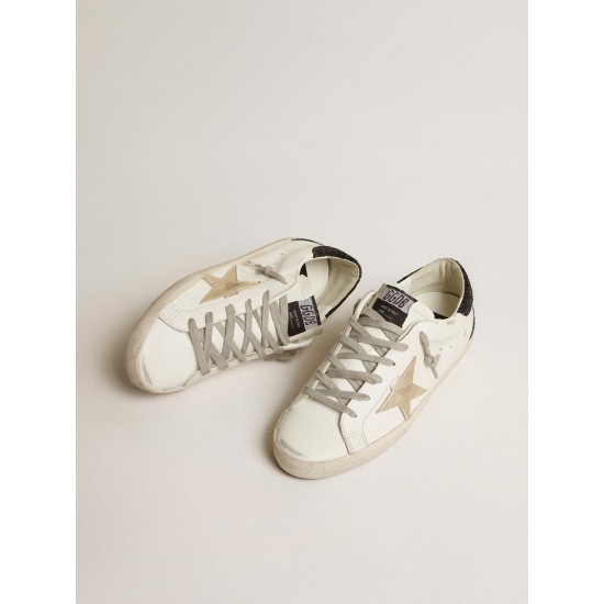 Women's Super-Star with gold star and black glitter heel tab Women's Super-Star with gold star and black glitter heel tab