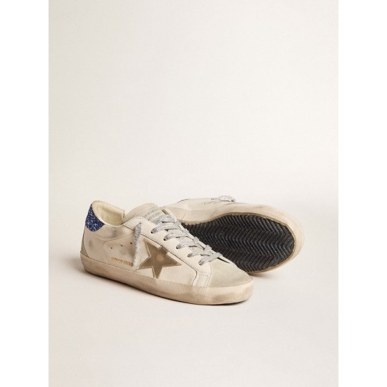 Women's Super-Star LTD in nappa leather with platinum star and blue glitter heel tab Women's Super-Star LTD in nappa leather with platinum star and blue glitter heel tab