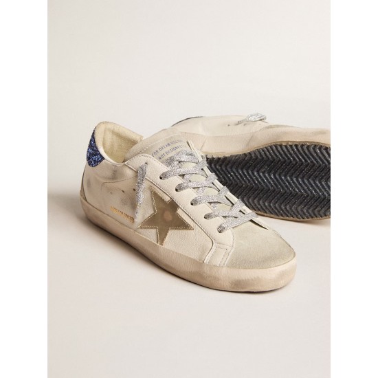 Women's Super-Star LTD in nappa leather with platinum star and blue glitter heel tab Women's Super-Star LTD in nappa leather with platinum star and blue glitter heel tab