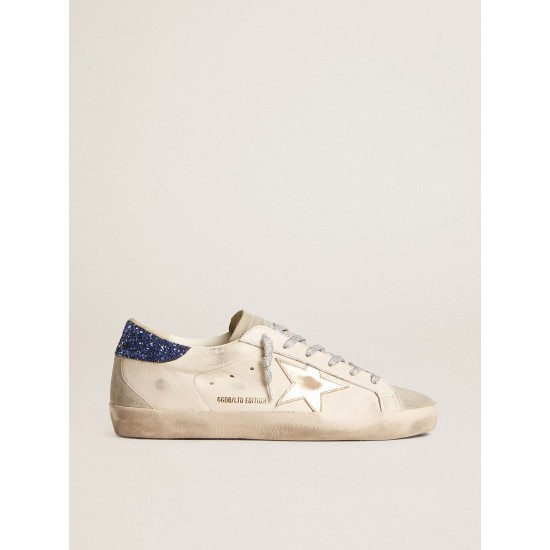 Women's Super-Star LTD in nappa leather with platinum star and blue glitter heel tab Women's Super-Star LTD in nappa leather with platinum star and blue glitter heel tab