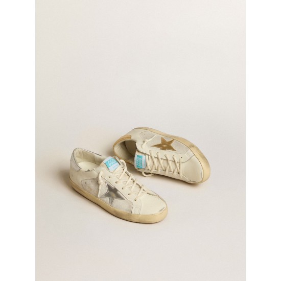 Super-Star in white leather and suede with silver and gold leather star Super-Star in white leather and suede with silver and gold leather star