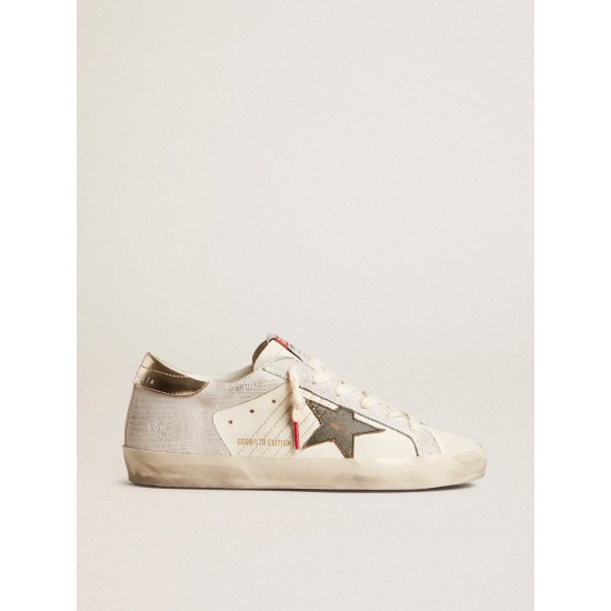 Women's Super-Star with lizard print with green star and platinum heel tab Women's Super-Star with lizard print with green star and platinum heel tab