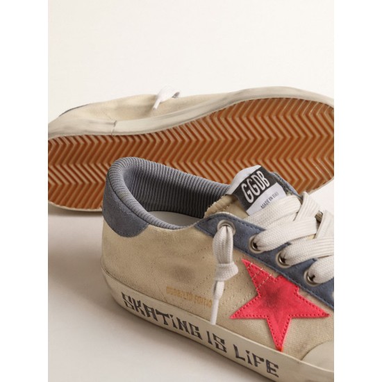 Super-Star Penstar LTD in canvas with lobster-colored suede star Super-Star Penstar LTD in canvas with lobster-colored suede star