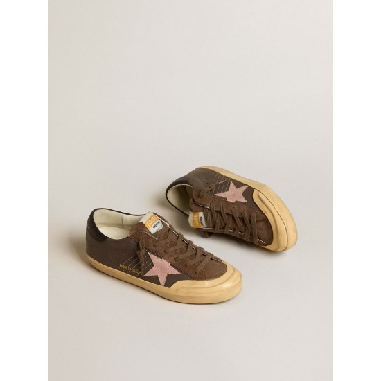 Women's Super-Star Penstar LTD in brown leather with pink suede star Women's Super-Star Penstar LTD in brown leather with pink suede star
