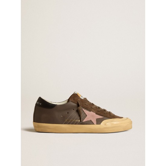Women's Super-Star Penstar LTD in brown leather with pink suede star Women's Super-Star Penstar LTD in brown leather with pink suede star