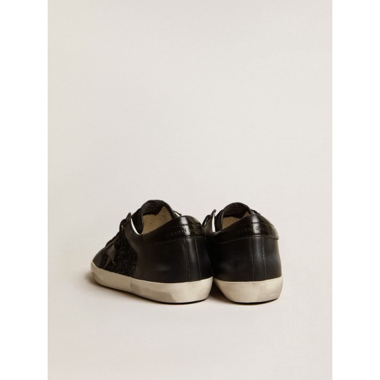 Women's Super-Star in black nappa and glitter with glossy black leather star Women's Super-Star in black nappa and glitter with glossy black leather star