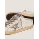 Super-Star Sabots in white leather and gray suede with silver glitter star Super-Star Sabots in white leather and gray suede with silver glitter star