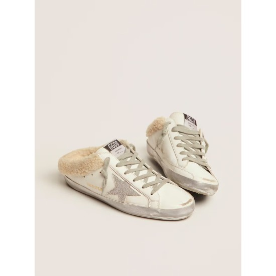 Super-Star Sabots in white leather with shearling lining Super-Star Sabots in white leather with shearling lining