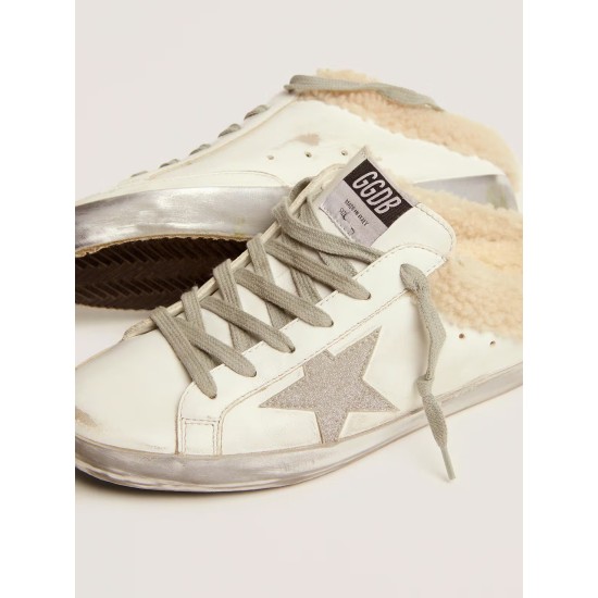 Super-Star Sabots in white leather with shearling lining Super-Star Sabots in white leather with shearling lining