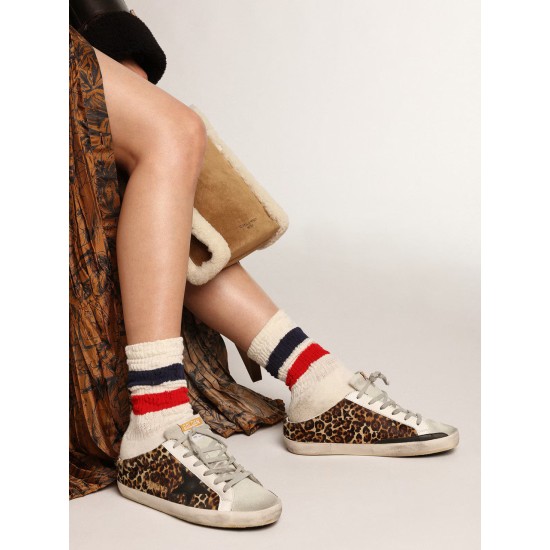Women's Super-Star Sabot in leopard print pony skin with black star Women's Super-Star Sabot in leopard print pony skin with black star