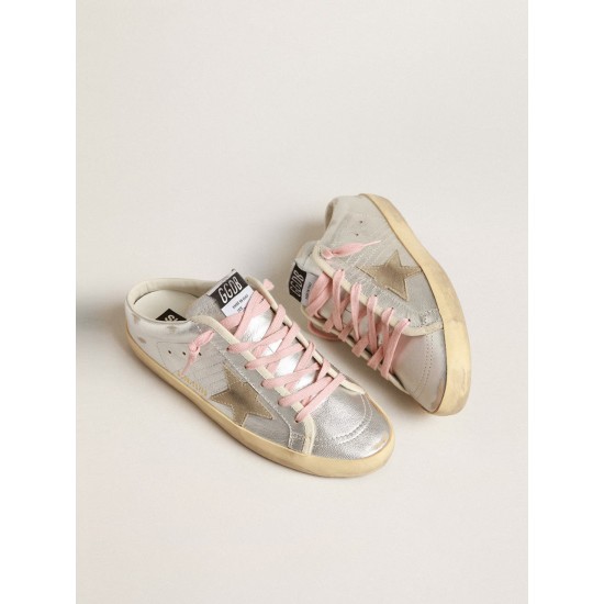 Super-Star Sabots in silver metallic leather with suede star Super-Star Sabots in silver metallic leather with suede star