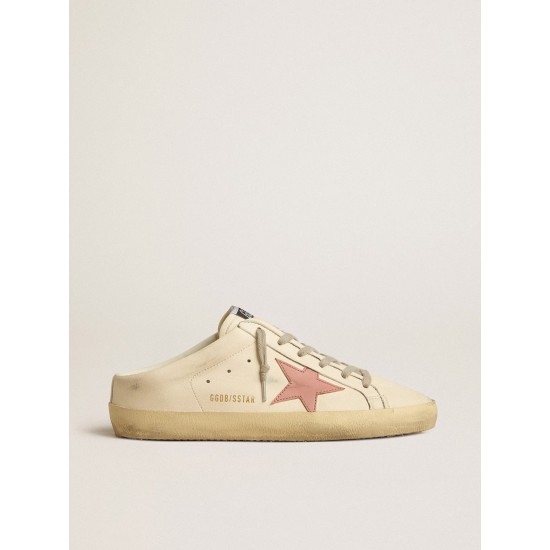 Women's Super-Star Sabots in nappa with pink leather star Women's Super-Star Sabots in nappa with pink leather star