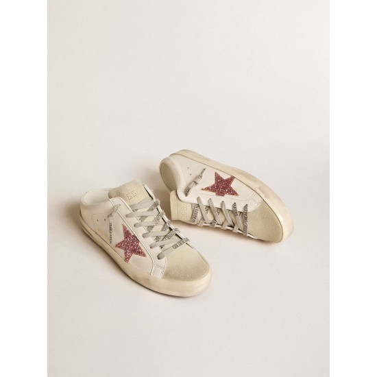 Bio-based Super-Star Sabot with pink glitter star and suede toe Bio-based Super-Star Sabot with pink glitter star and suede toe